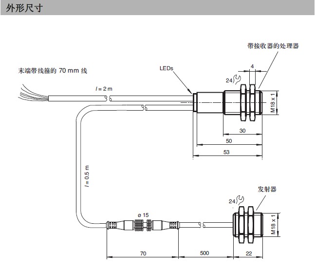 倍加福超聲波雙張傳感器外觀尺寸：