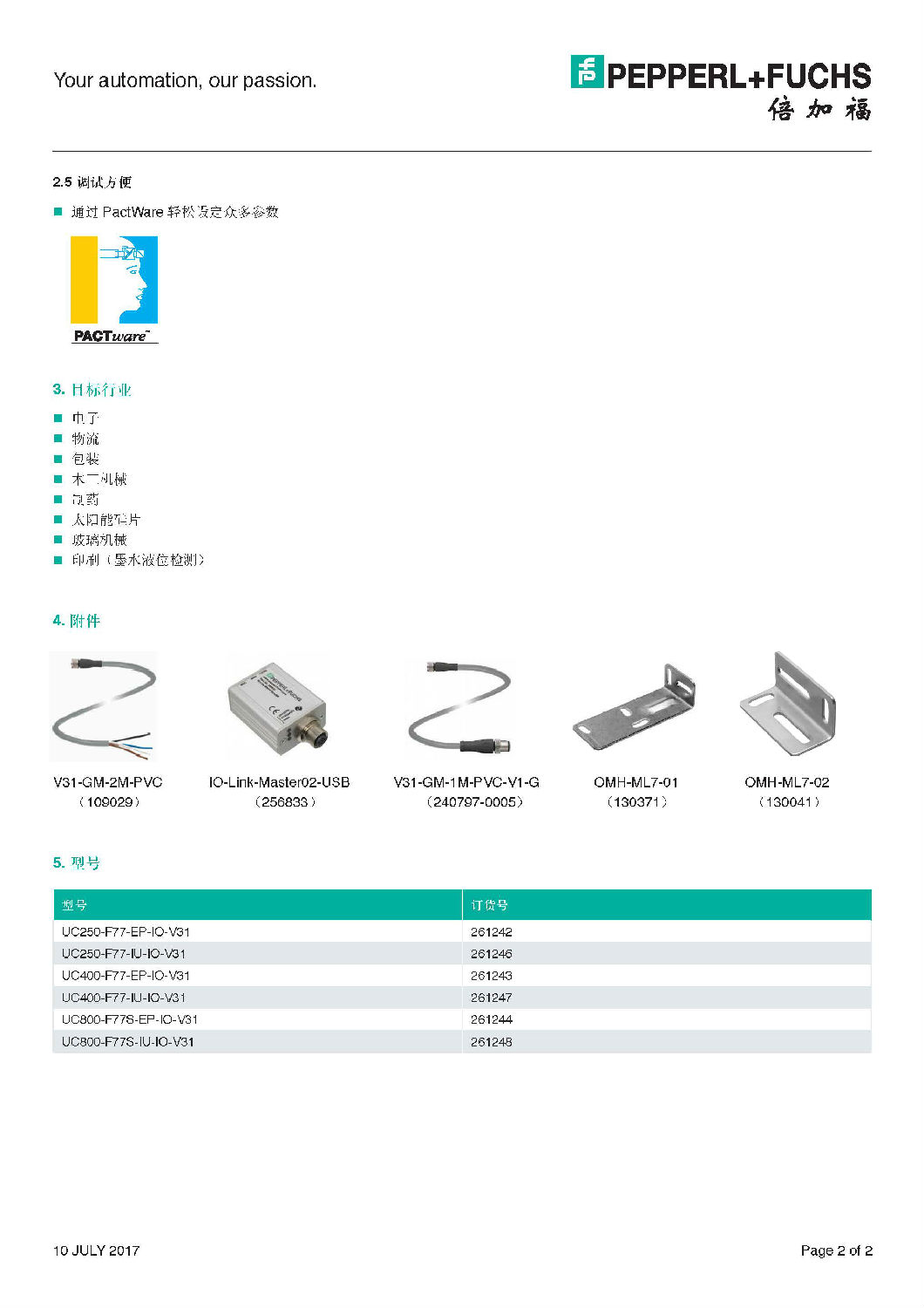 UC F77 系列超聲波